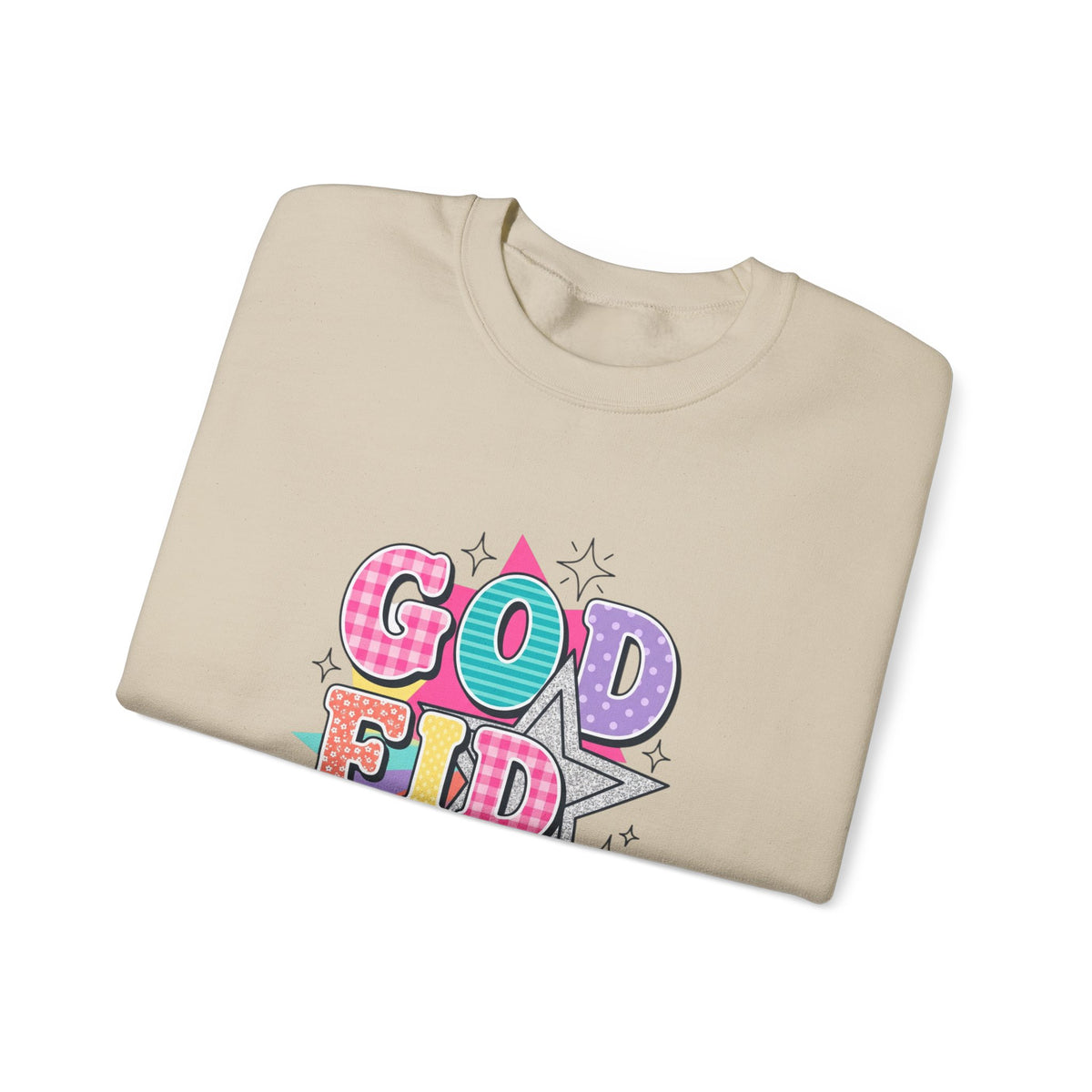 Crewneck Sweatshirt — "Godfidence" Colorful Retro Graphic