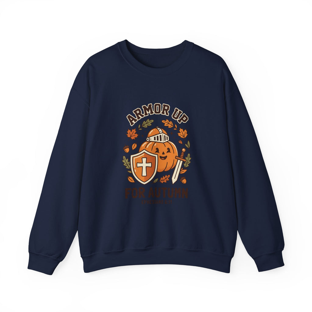 Armor Up For Autumn Sweatshirt – Christian Pumpkin Fall Crewneck (Ephesians 6:11)