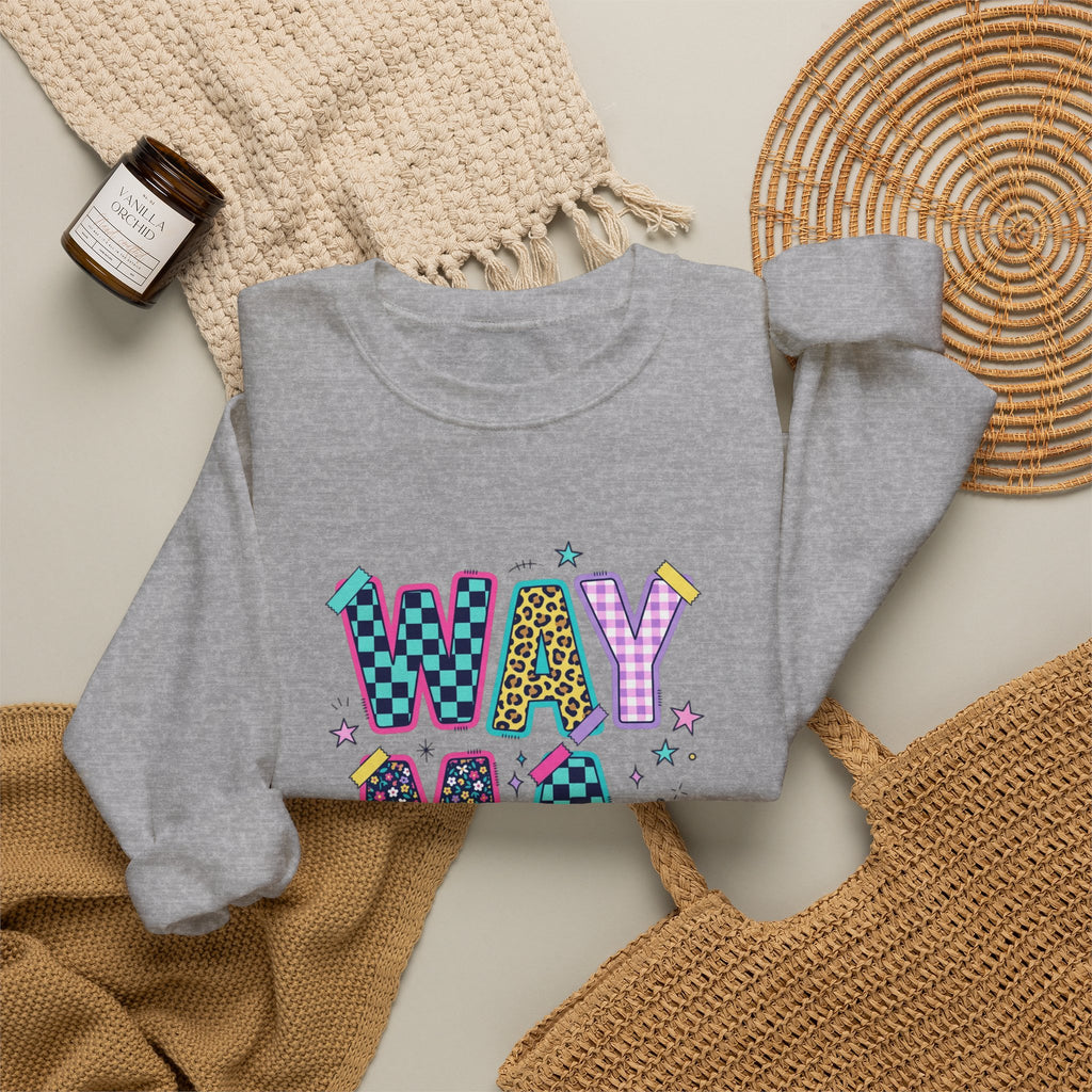 Waymaker Crewneck Sweatshirt — Colorful Retro Graphic "WAYMAKER" Pullover