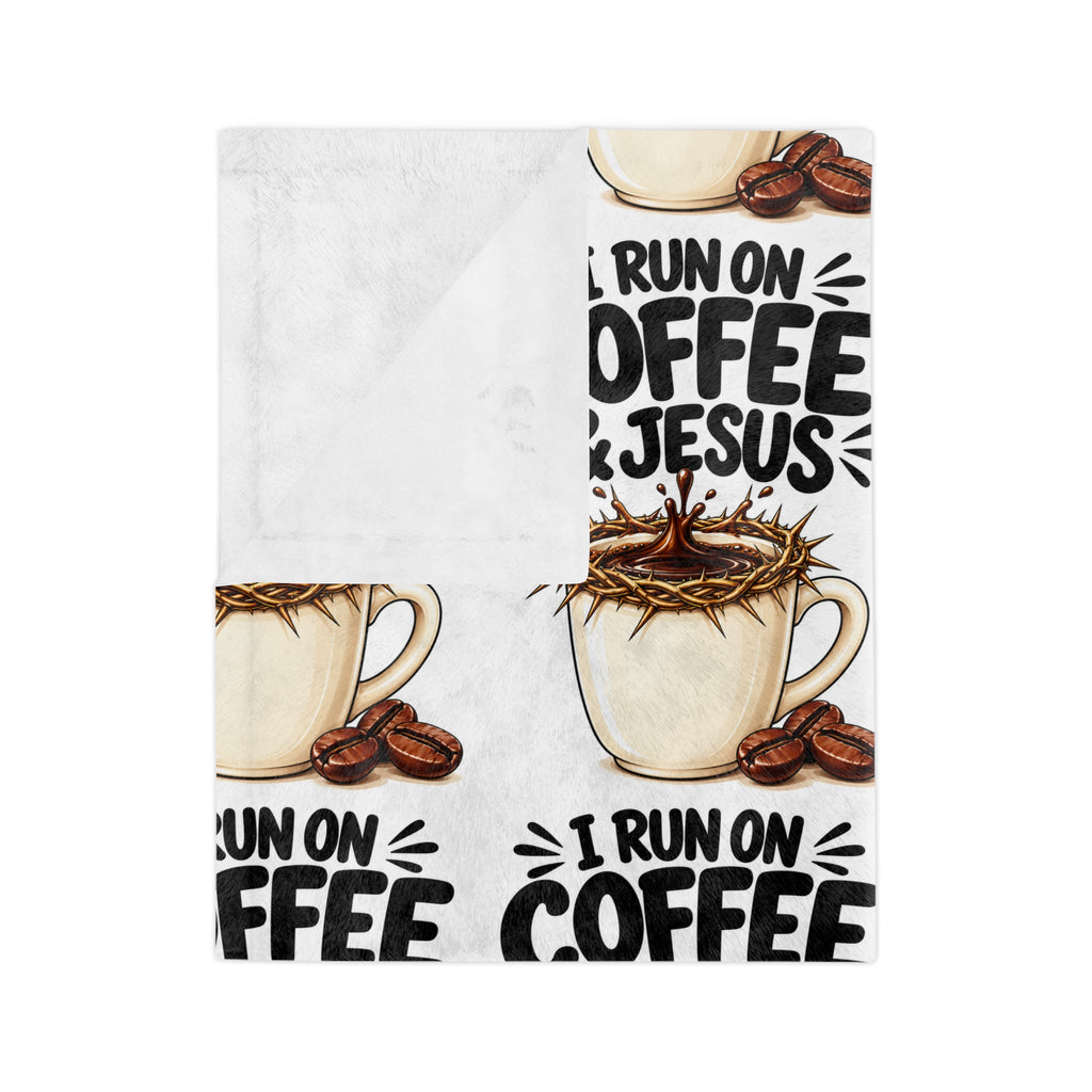 Microfiber Blanket — "I Run On Coffee & Jesus" Cozy Throw for Christian Coffee Lovers