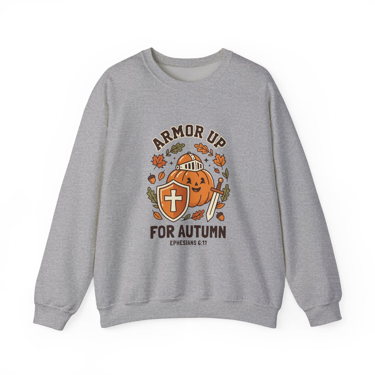 Armor Up For Autumn Sweatshirt – Christian Pumpkin Fall Crewneck (Ephesians 6:11)