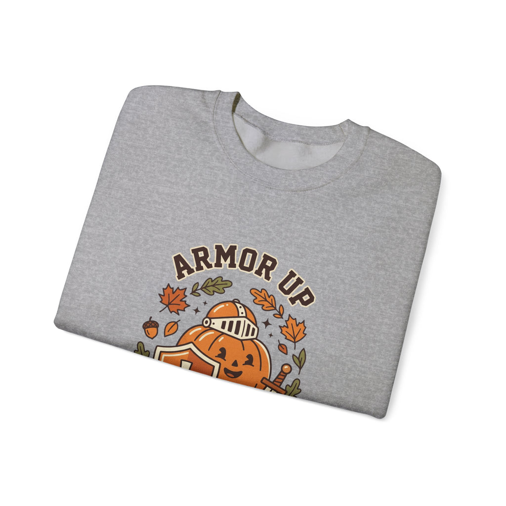 Armor Up For Autumn Sweatshirt – Christian Pumpkin Fall Crewneck (Ephesians 6:11)
