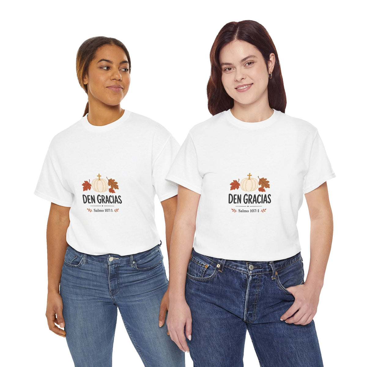 Den Gracias Thanksgiving Tee — Psalm 107:1 Pumpkin & Fall Leaves
