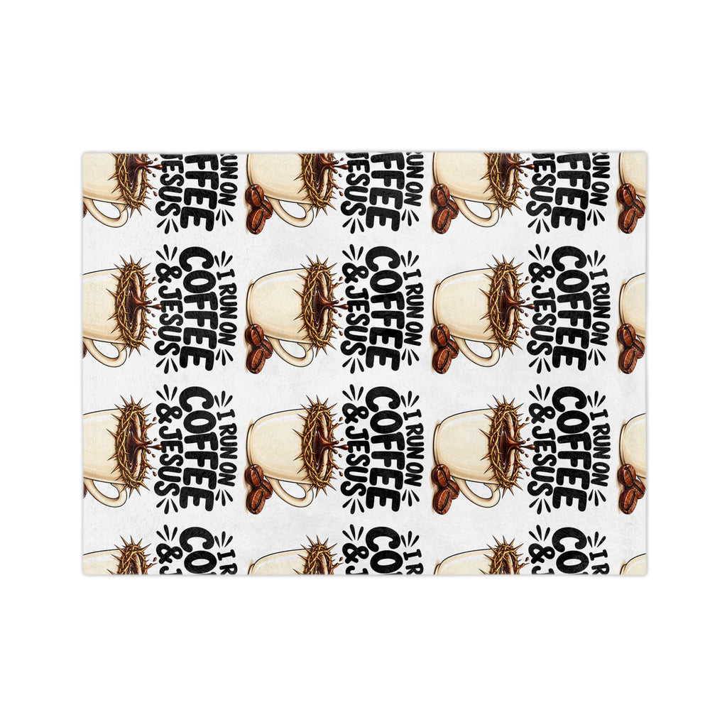 Microfiber Blanket — "I Run On Coffee & Jesus" Cozy Throw for Christian Coffee Lovers