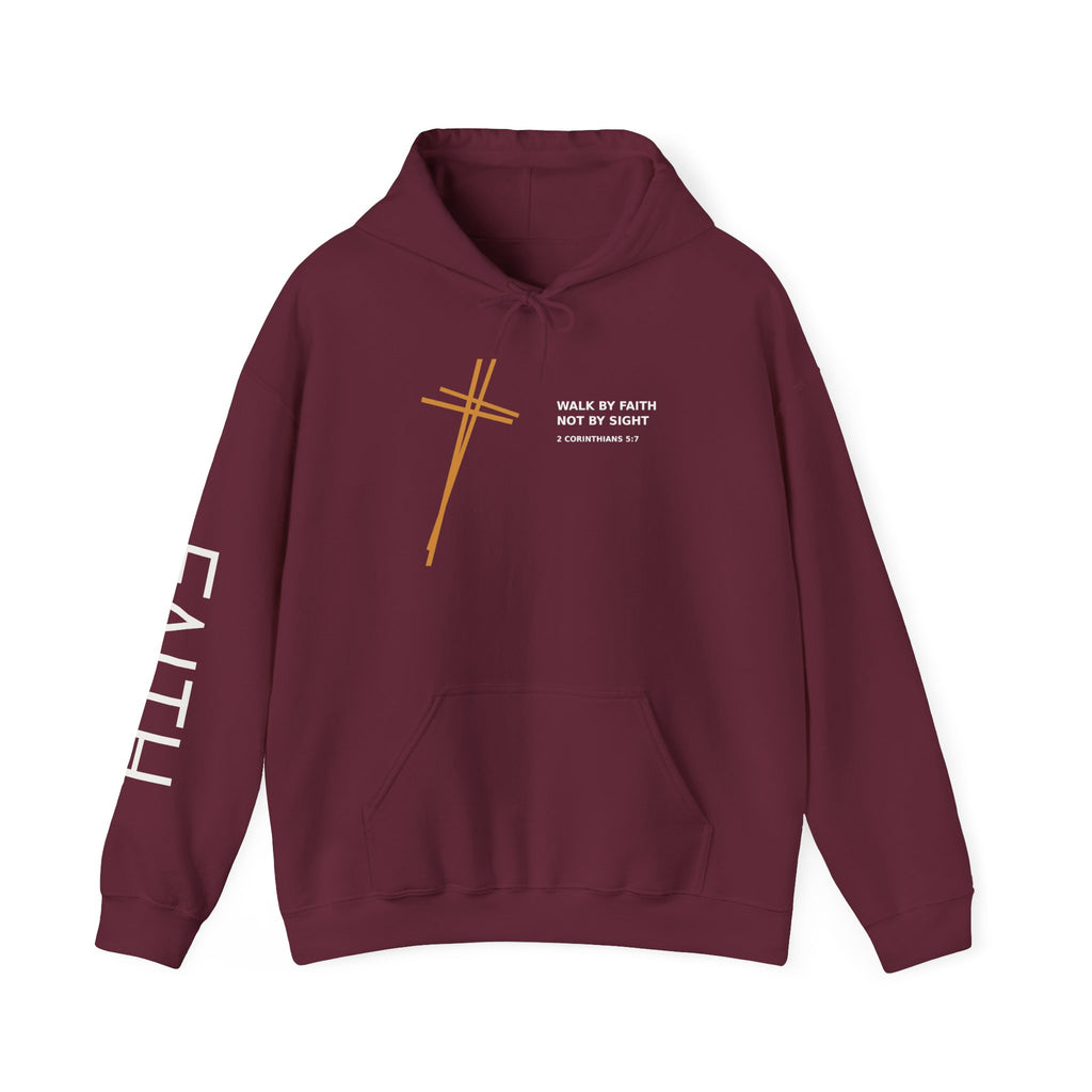 Christian Faith Hoodie — "Walk by Faith Not by Sight" Cross Pullover