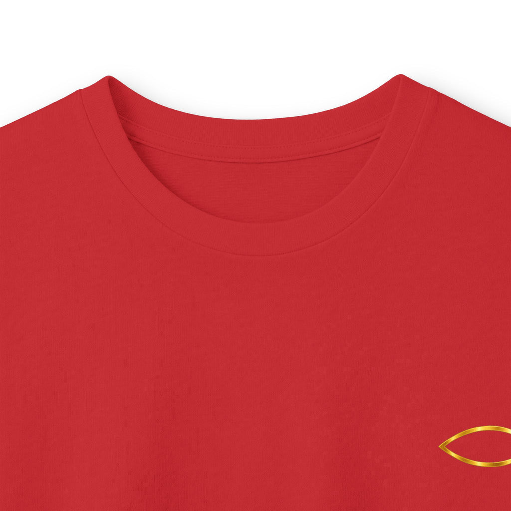 Christian Fish Long Sleeve Tee — Small Gold Ichthys Chest Logo