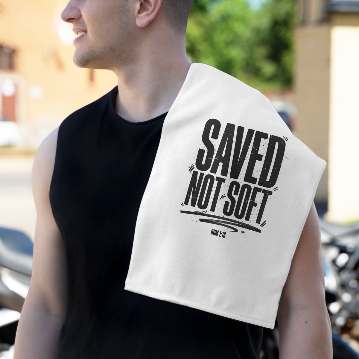 Saved Not Soft Rally Towel – Christian Inspirational Gym & Sports Towel (11x18)