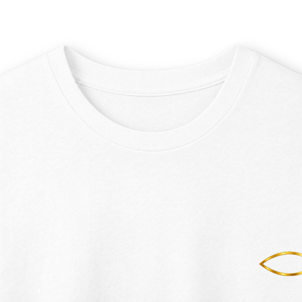 Christian Fish Long Sleeve Tee — Small Gold Ichthys Chest Logo