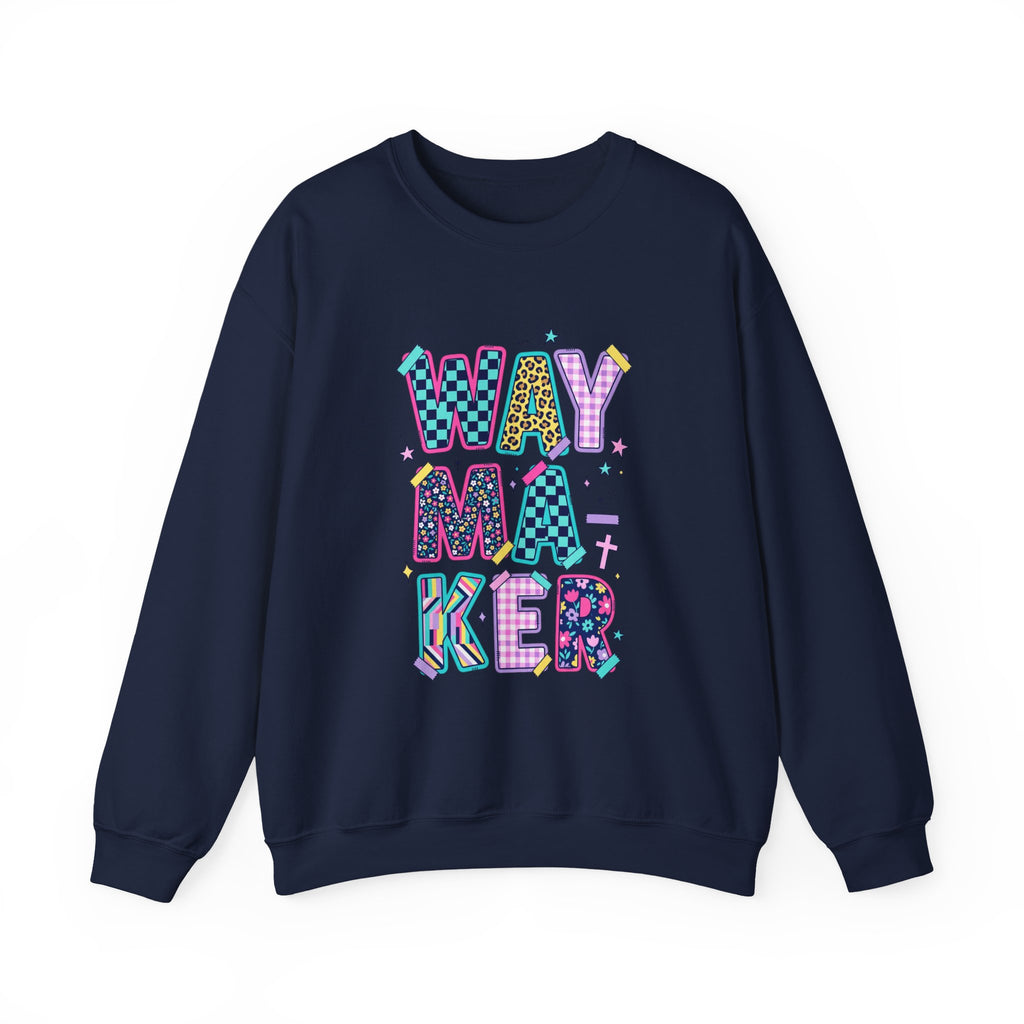 Waymaker Crewneck Sweatshirt — Colorful Retro Graphic "WAYMAKER" Pullover