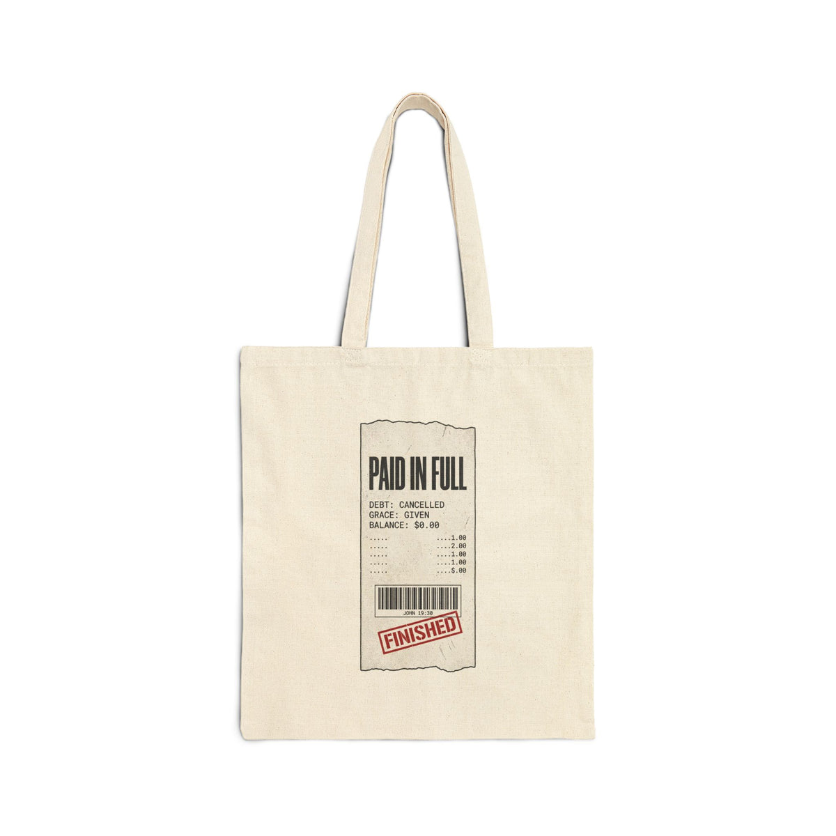 Paid in Full Tote | Christian Streetwear, Scripture Receipt Graphic