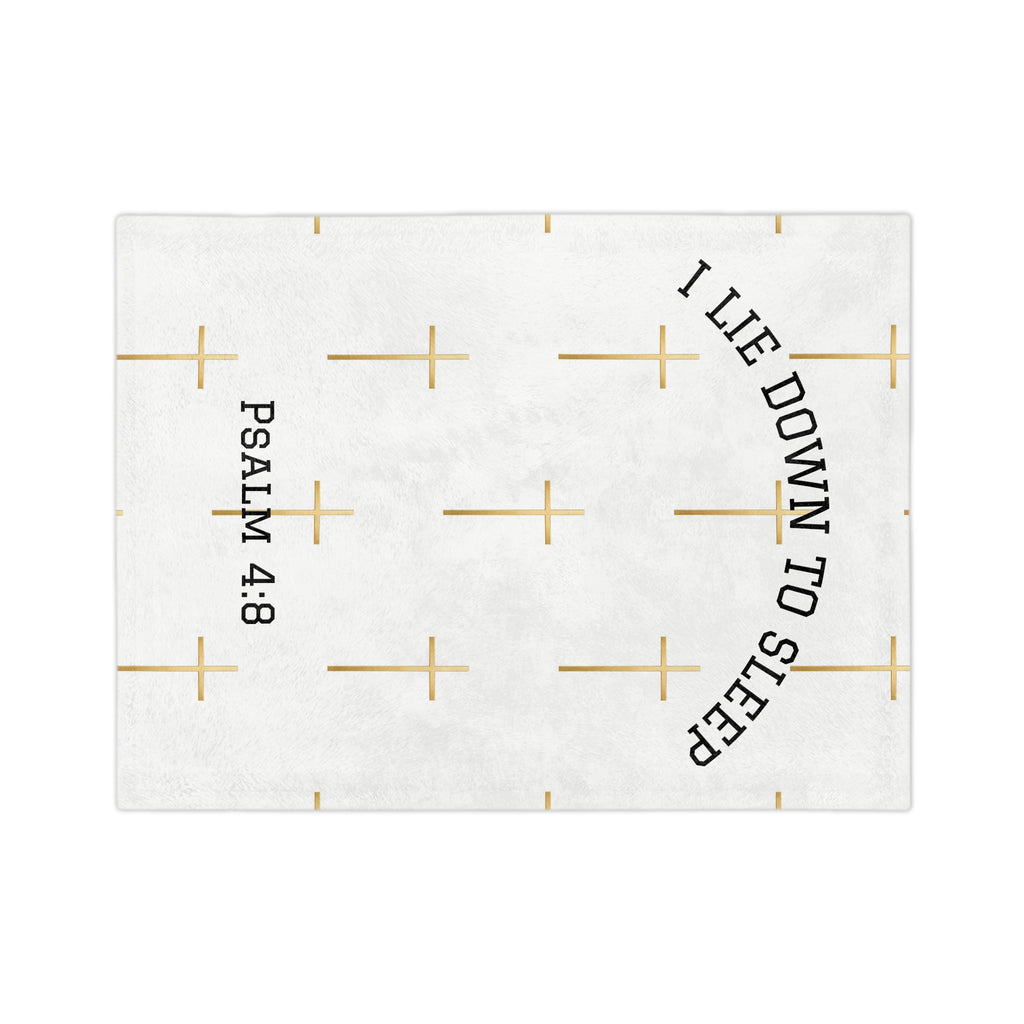 “I Lie Down to Sleep” Psalm 4:8 Gold Cross Throw Religious Microfiber Blanket