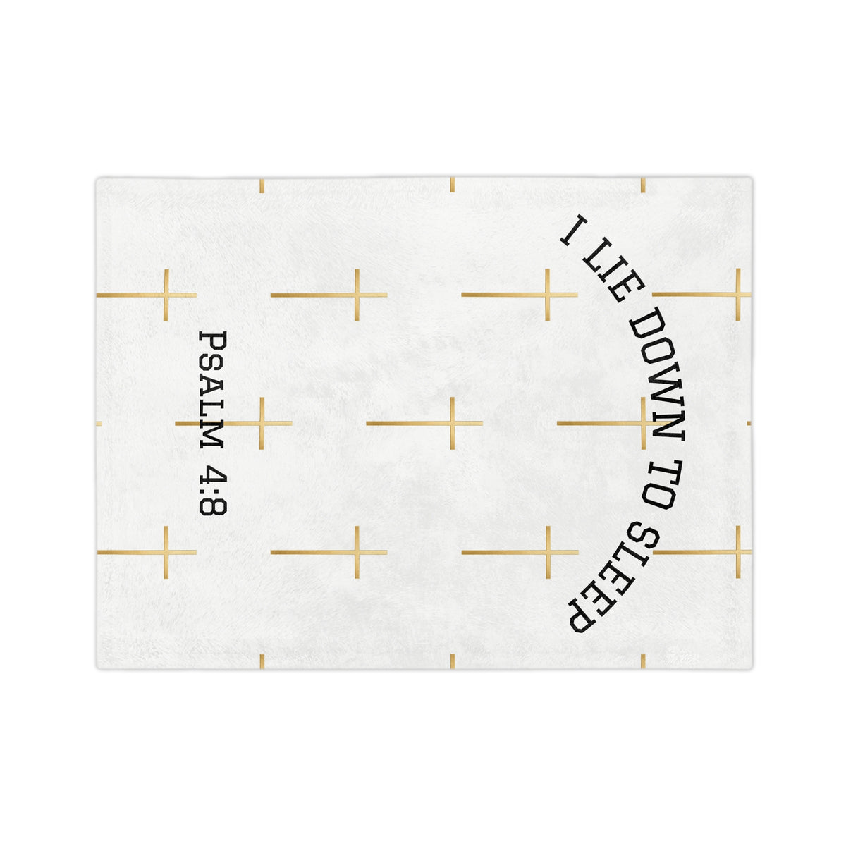 “I Lie Down to Sleep” Psalm 4:8 Gold Cross Throw Religious Microfiber Blanket