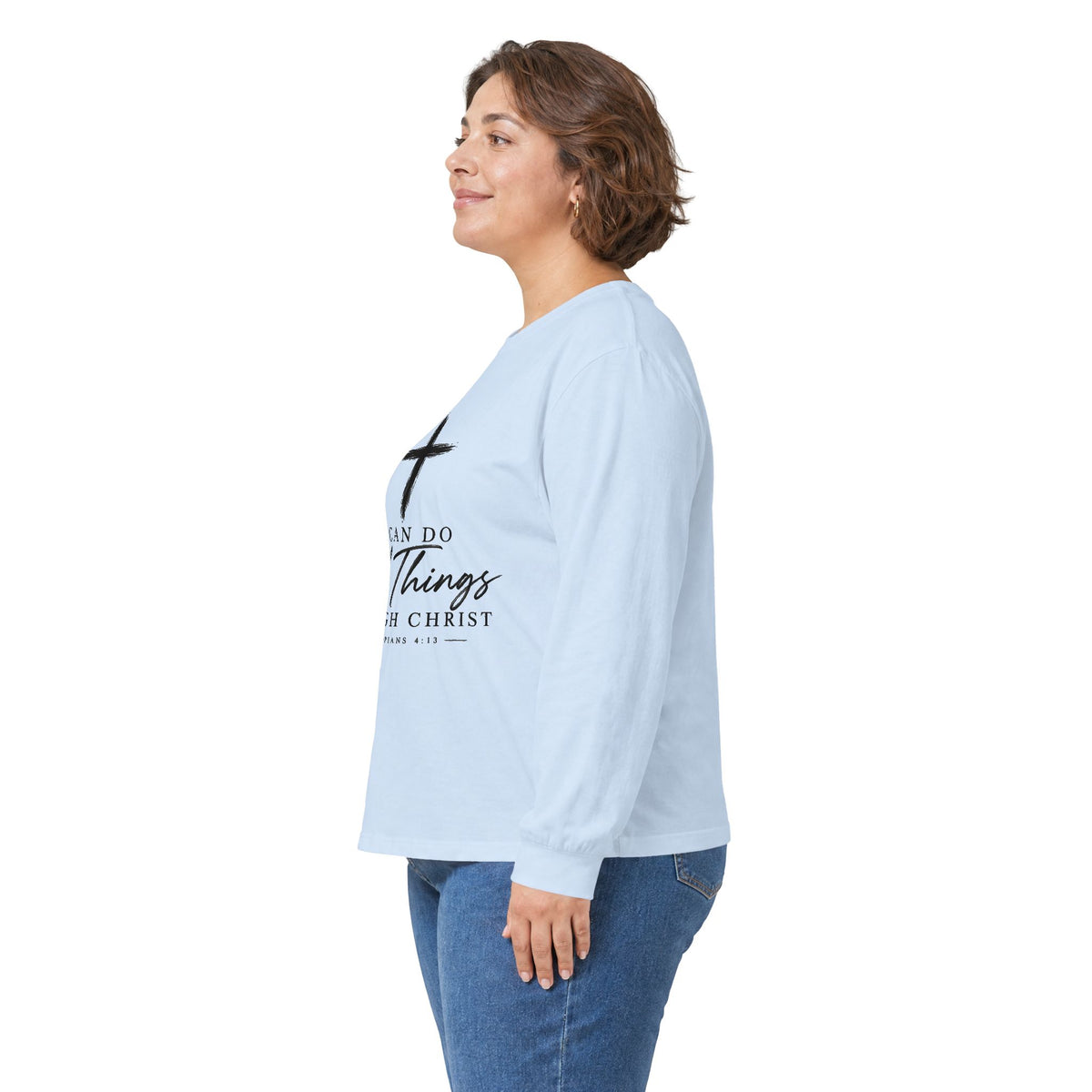 Christian Long Sleeve Tee – "I Can Do All Things Through Christ" Inspirational Cross Shirt