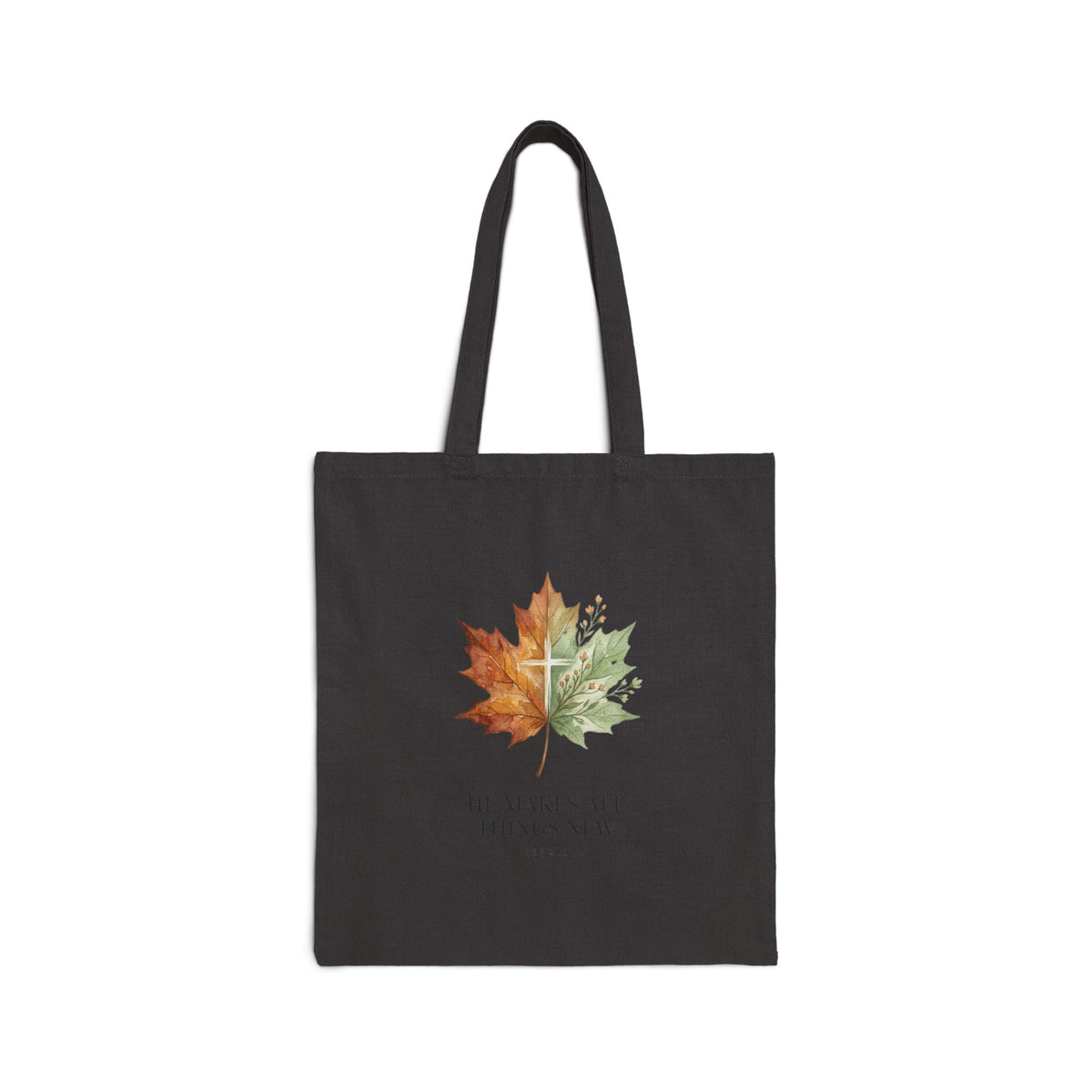 He Makes All Things New Tote Bag – Watercolor Maple Leaf Canvas Tote