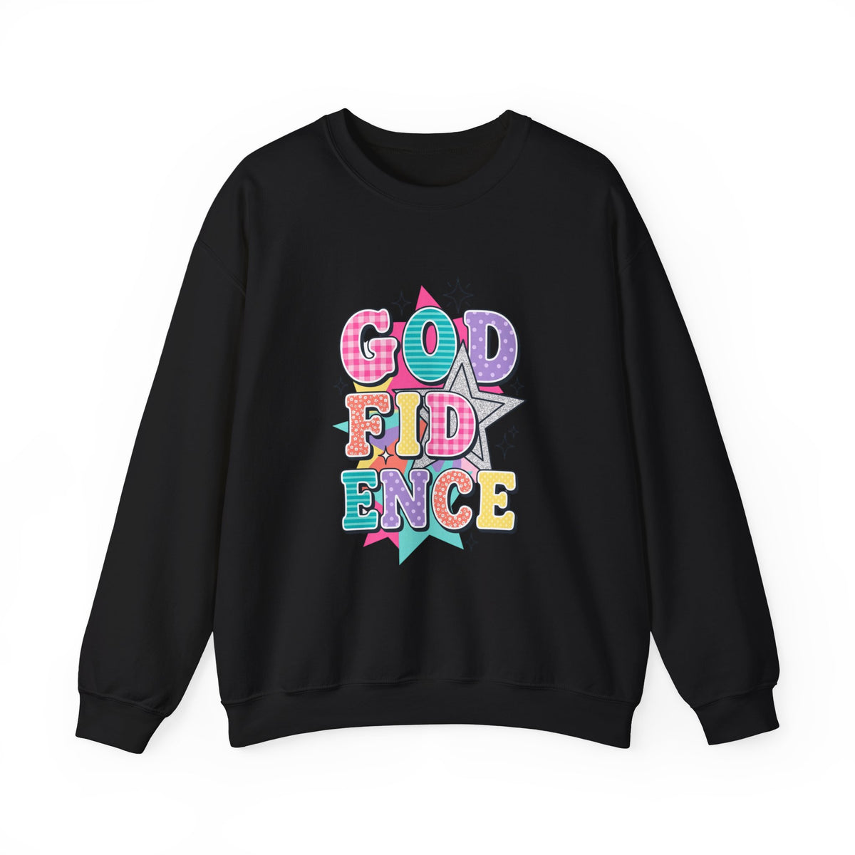 Crewneck Sweatshirt — "Godfidence" Colorful Retro Graphic