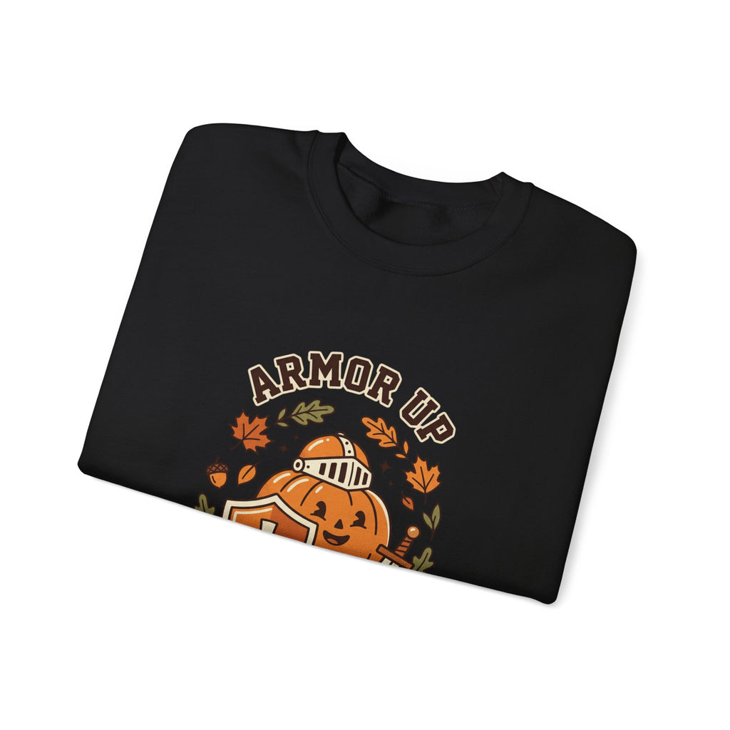 Armor Up For Autumn Sweatshirt – Christian Pumpkin Fall Crewneck (Ephesians 6:11)
