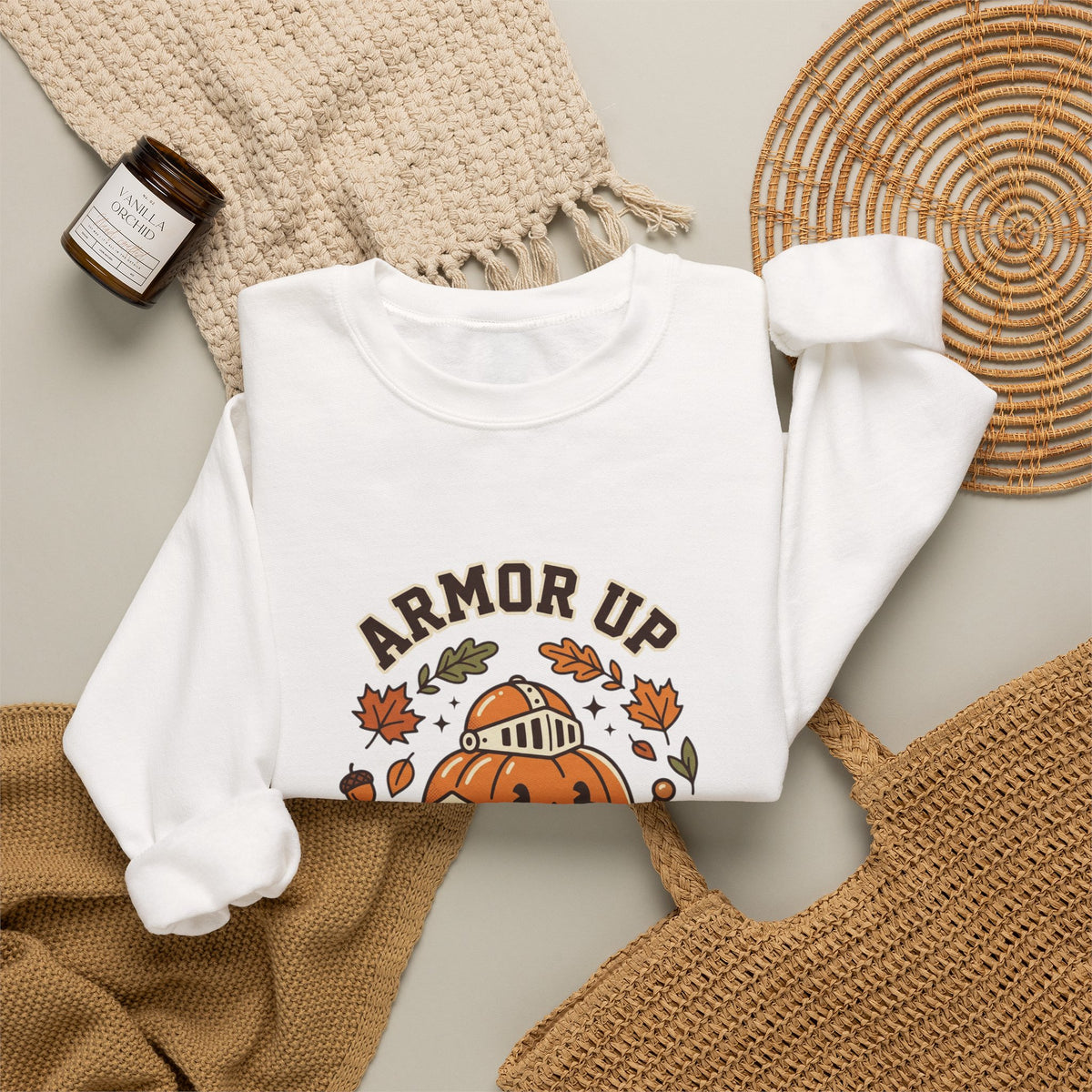 Armor Up For Autumn Sweatshirt – Christian Pumpkin Fall Crewneck (Ephesians 6:11)