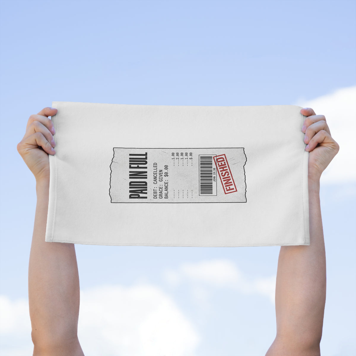 Finished Receipt Rally Towel – "Paid In Full" 11x18 gym towel