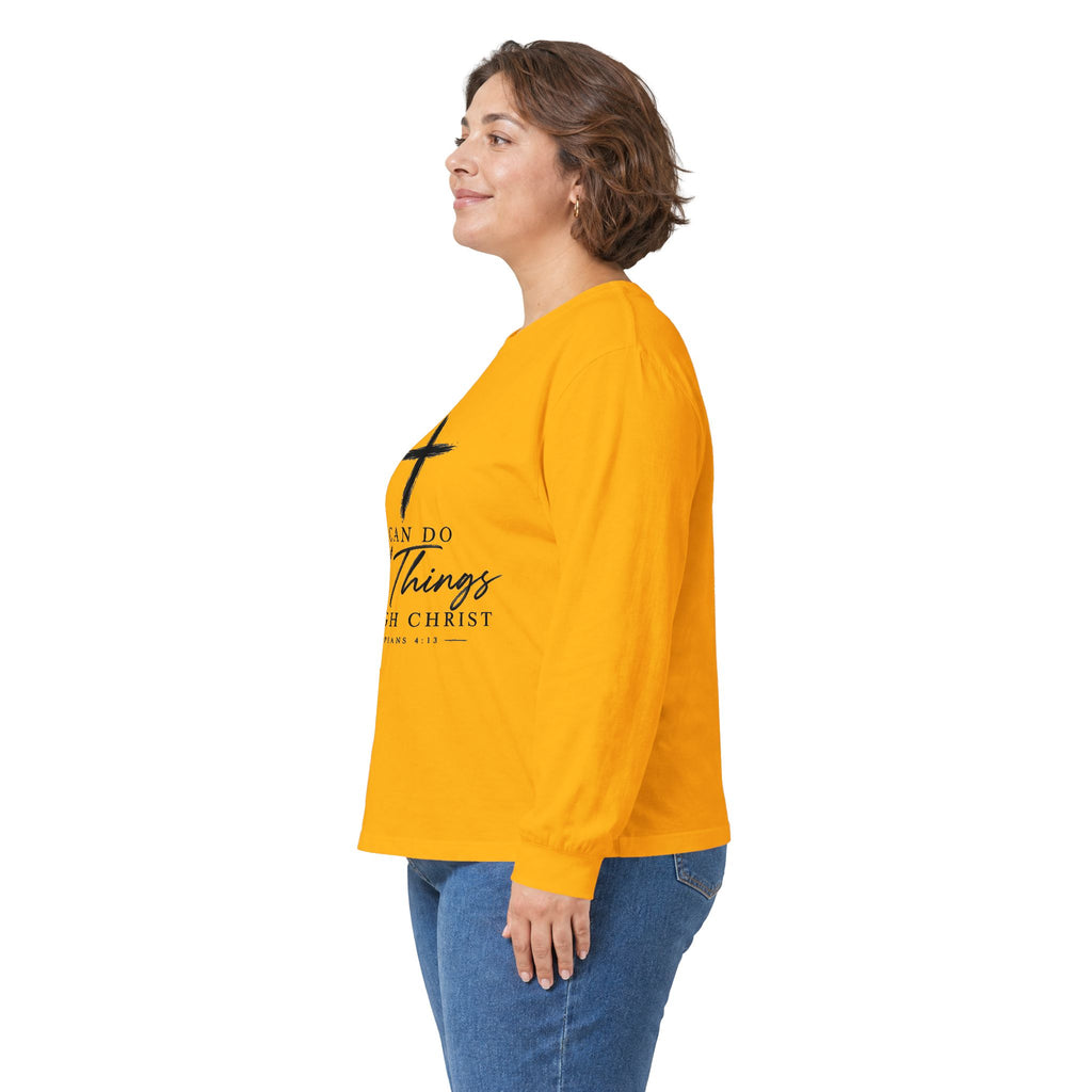 Christian Long Sleeve Tee – "I Can Do All Things Through Christ" Inspirational Cross Shirt