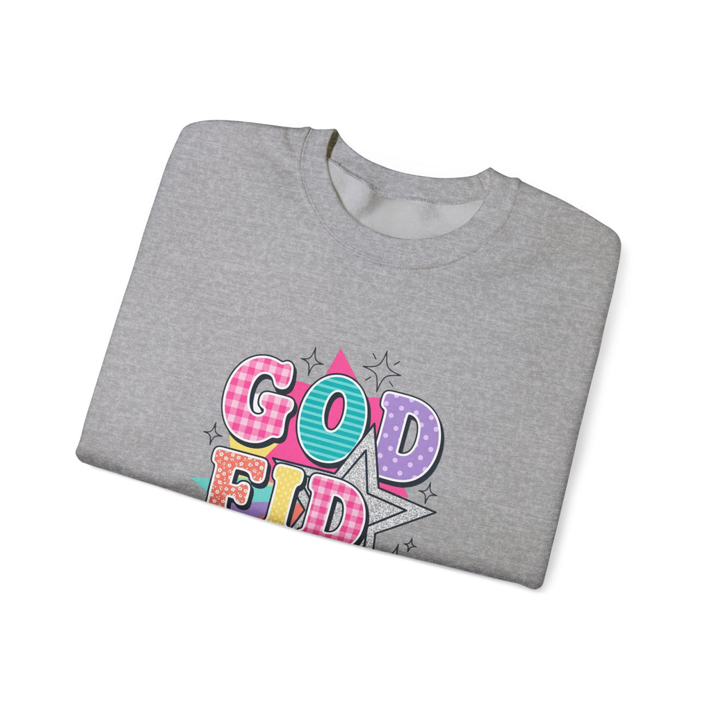 Crewneck Sweatshirt — "Godfidence" Colorful Retro Graphic