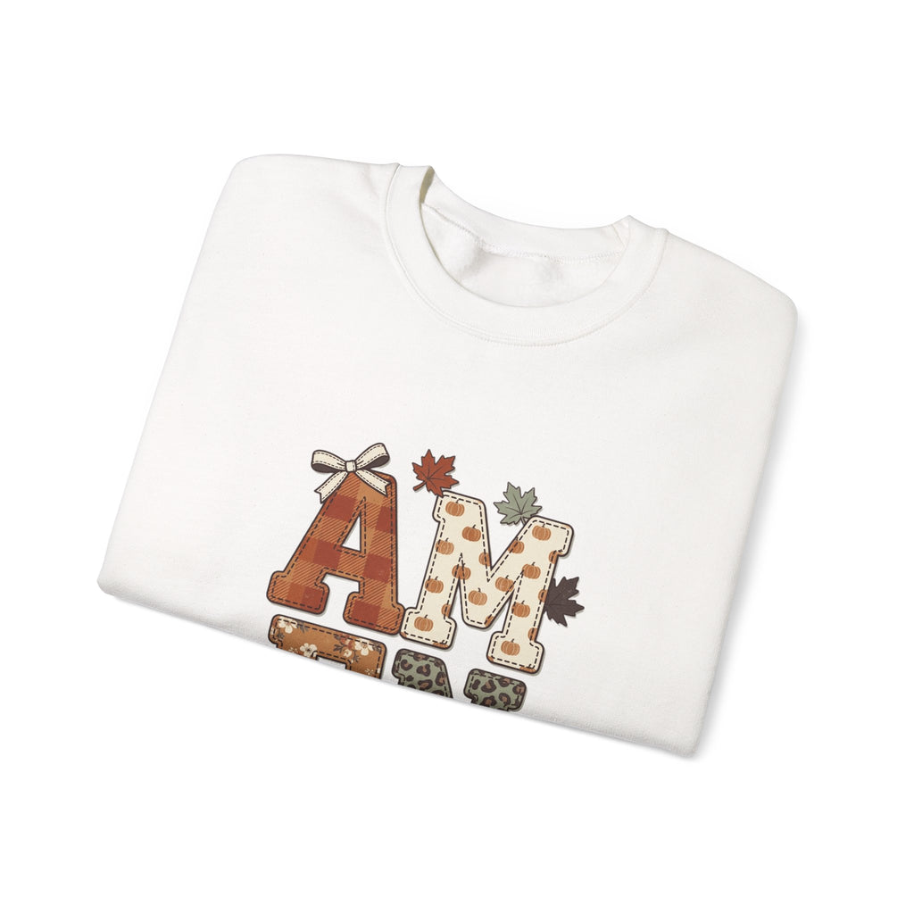 Crewneck Sweatshirt — "Amen So Be It" Fall Leaves Graphic