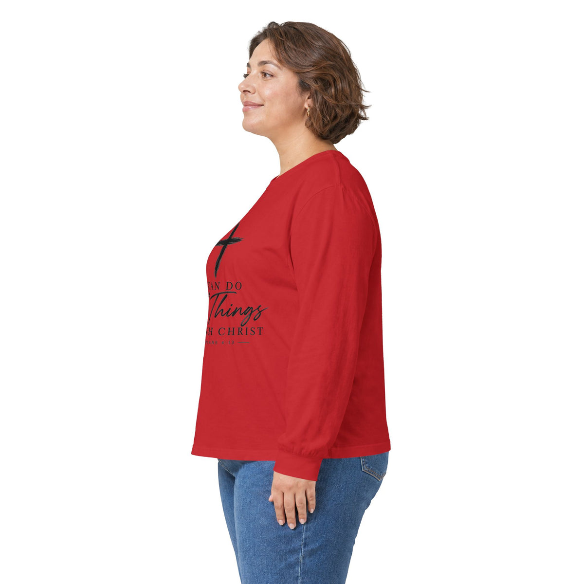 Christian Long Sleeve Tee – "I Can Do All Things Through Christ" Inspirational Cross Shirt