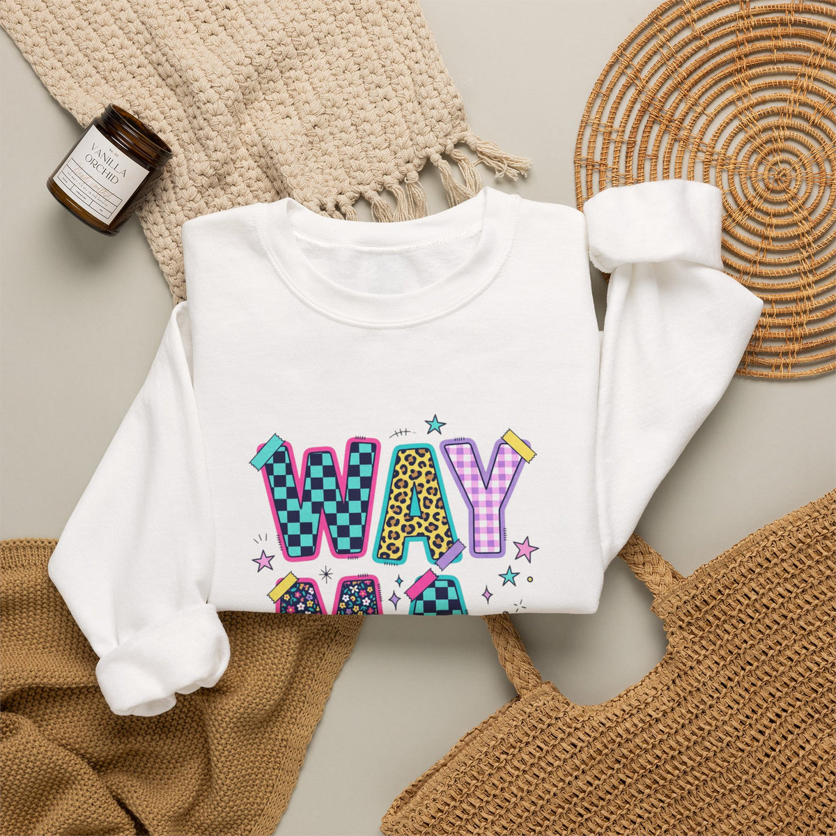 Waymaker Crewneck Sweatshirt — Colorful Retro Graphic "WAYMAKER" Pullover